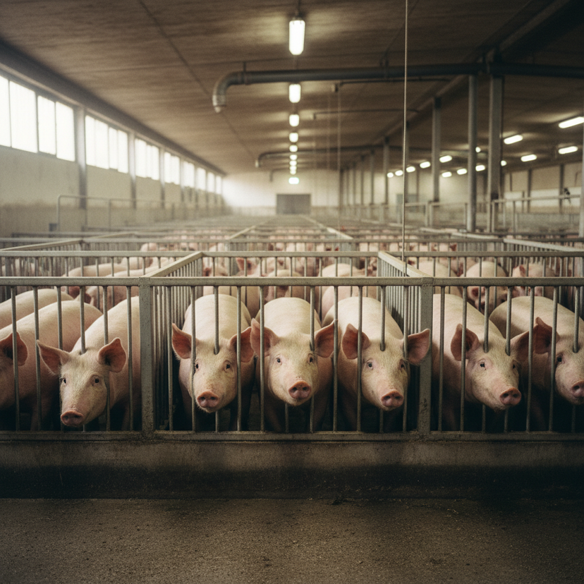 Overcrowded conditions in an industrial animal agriculture chicken farm, illustrating public health risks.